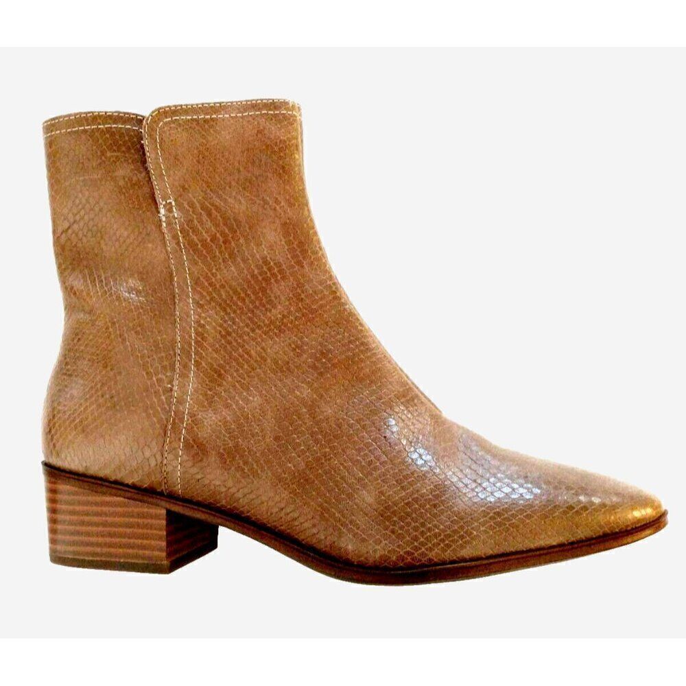 Rockport Geovana Leather Mid Bootie in Taupe Khaki Croc Look - Size 11M NEW